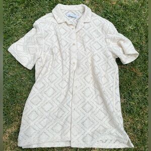 Zara Cream Short Sleeve Dress Shirt
